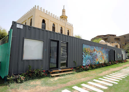 A health club built from re-purposes old steel shipping containers by an Egyptian designer is seen in Cairo, Egypt April 19, 2017. Picture taken April 19, 2017. REUTERS/Mohamed Abd El Ghany