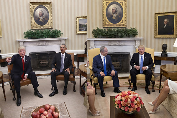 WASHINGTON, DC - NOVEMBER 10:  President-elect Donald Trump (L) talks after a meeting with U.S. President Barack Obama (R) in the Oval Office November 10, 2016 in Washington, DC. Trump is scheduled to meet with members of the Republican leadership in Congress later today on Capitol Hill.  (Photo by Win McNamee/Getty Images)