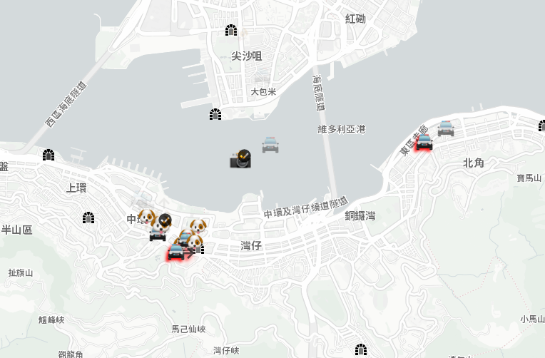 「HKmap.live」電腦版畫面，可以隨時知道警方動向。（翻攝自HKmap.live）  