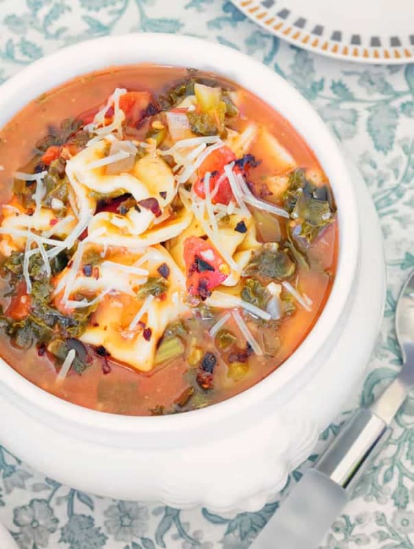 <p>Two Sleevers</p><p>This wonderful vegetarian soup comes together in the slower cooker in under 15 minutes.</p><p><strong>Get the recipe: <a href="https://twosleevers.com/tortellini-soup-with-spinach" rel="nofollow noopener" target="_blank" data-ylk="slk:Instant Pot Vegetarian Tortellini Soup;elm:context_link;itc:0;sec:content-canvas" class="link ">Instant Pot Vegetarian Tortellini Soup</a></strong></p>