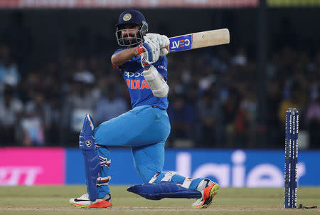 Cricket - India v Australia - Third One Day International Match - Indore, India – September 24, 2017 – India's Ajinkya Rahane plays a shot. REUTERS/Adnan Abidi