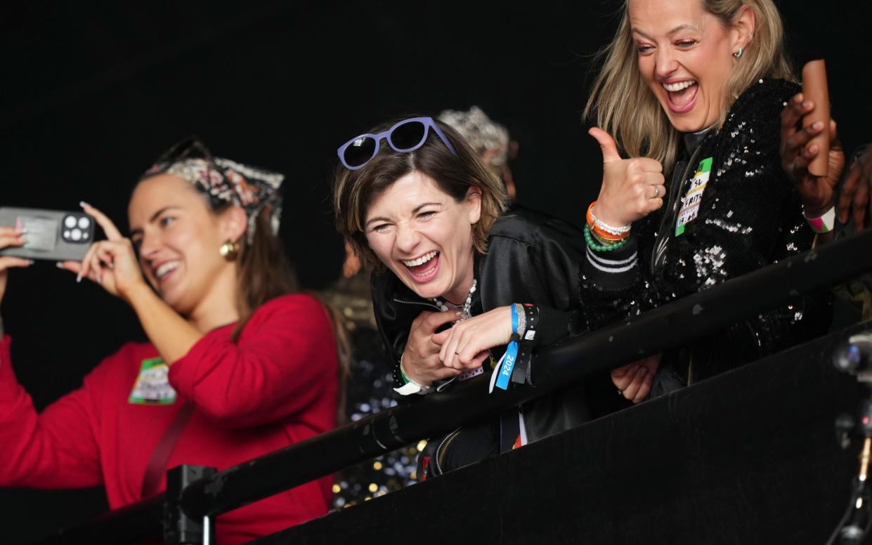 Former Doctor Who star Jodie Whittaker watches Paloma Faith from the side of the stage