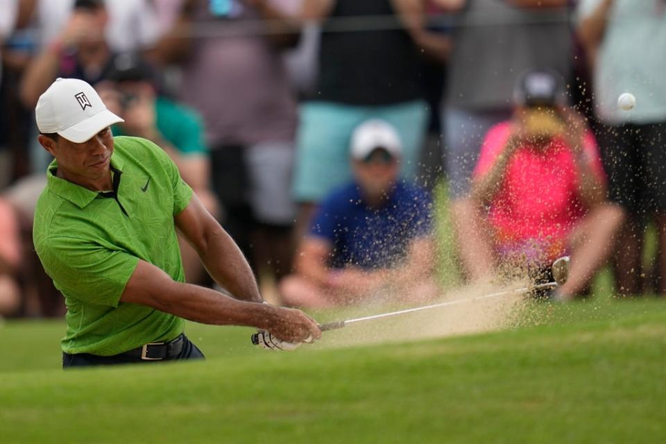 Tiger Woods hits from the bunker on the second hole during the second round of the US PGA Championship (Sue Ogrocki/AP) (AP)