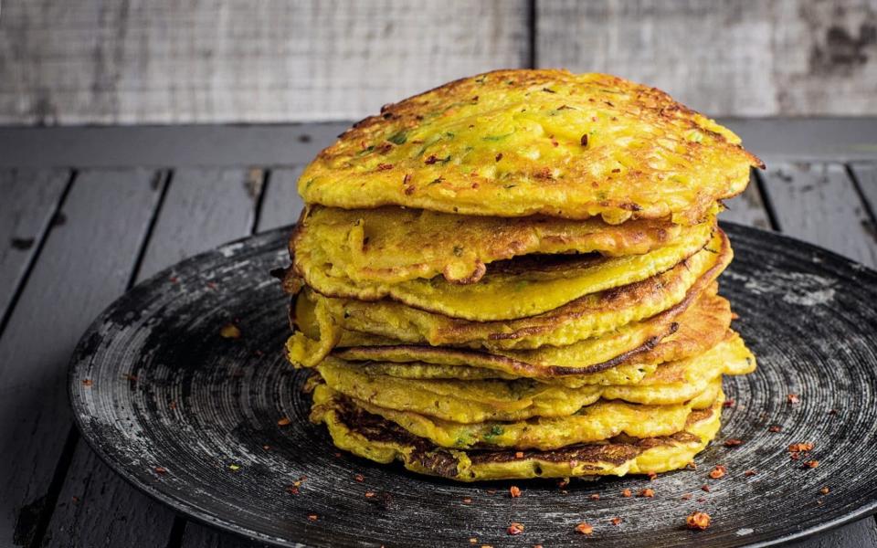 Gram flour turmeric pancakes recipe - DEL SNEDDON