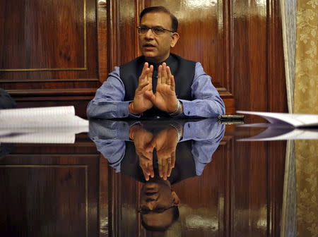India's Junior Finance Minister Jayant Sinha gestures during an interview with Reuters in New Delhi, India, April 27, 2015. REUTERS/Anindito Mukherjee