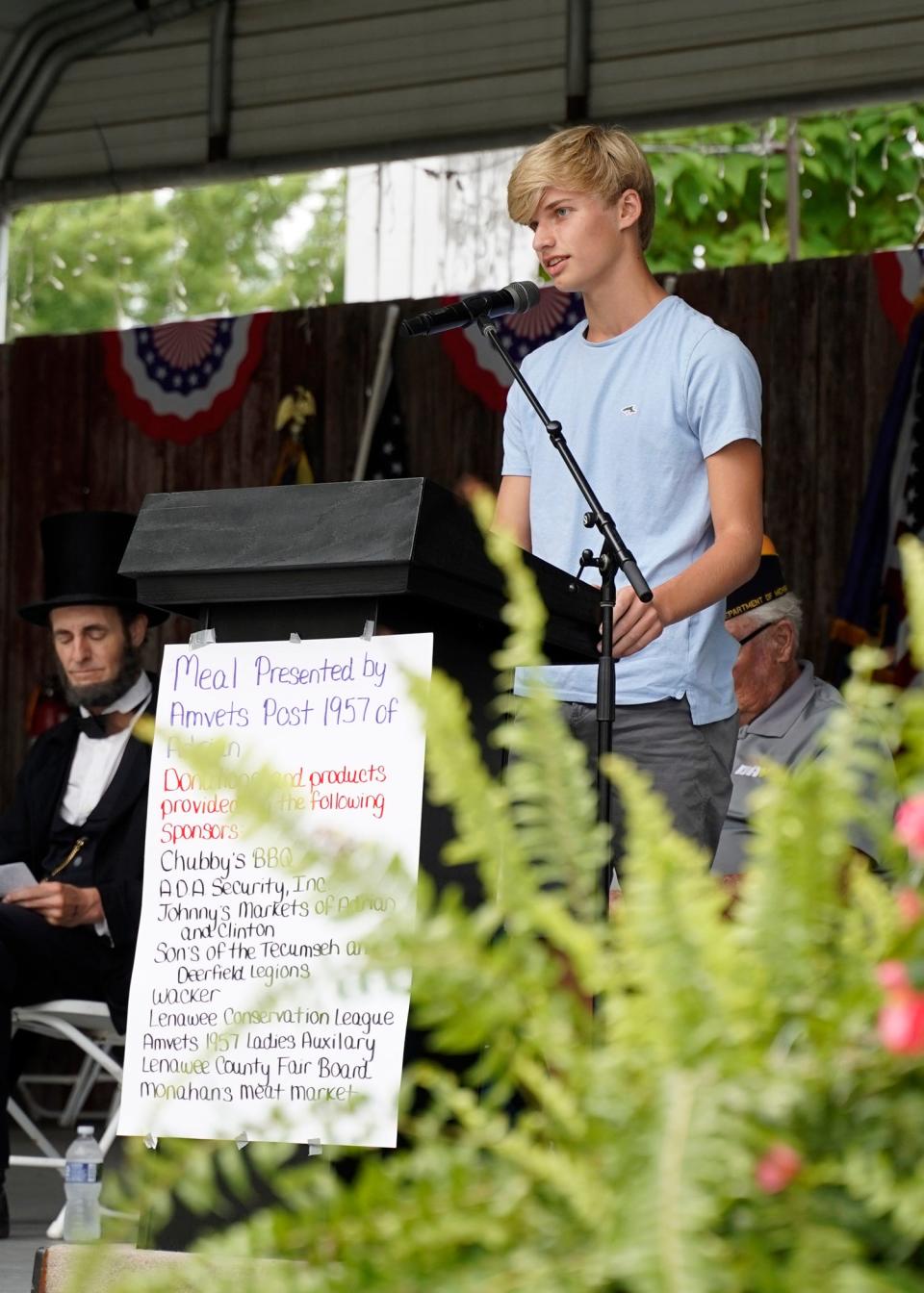 Aiden Mahony, a rising senior at Madison High School, won the best essay as a junior in the local Voice of Democracy contest this winter offered through the Veterans of Foreign Wars’ youth essays and scholarships program. The theme of this year’s topic was “America: Where Do We Go From Here?” Mahoney read his winning essay during the annual veterans program Wednesday at the Lenawee County Fair.