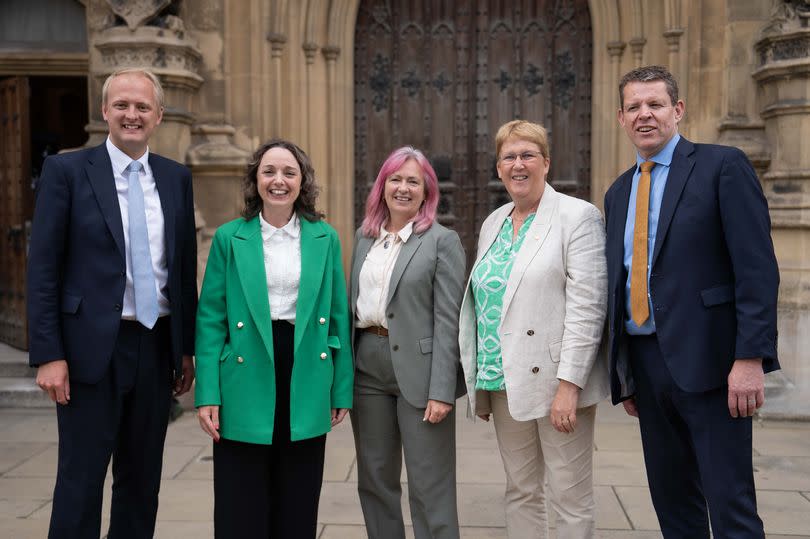 Plaid leader Rhun ap Iorwerth (far right) with the party's MPs (from left: Ben Lake, Llinos Medi, Liz Saville Roberts and Ann Davies)