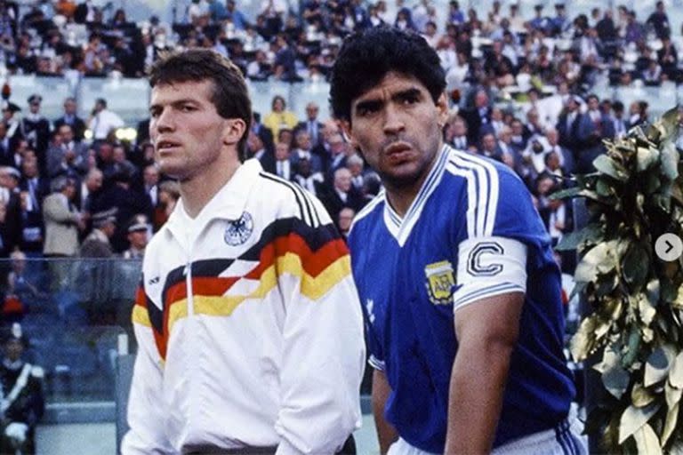 Matthäus y Maradona, antes del cominezo de la final de Italia '90