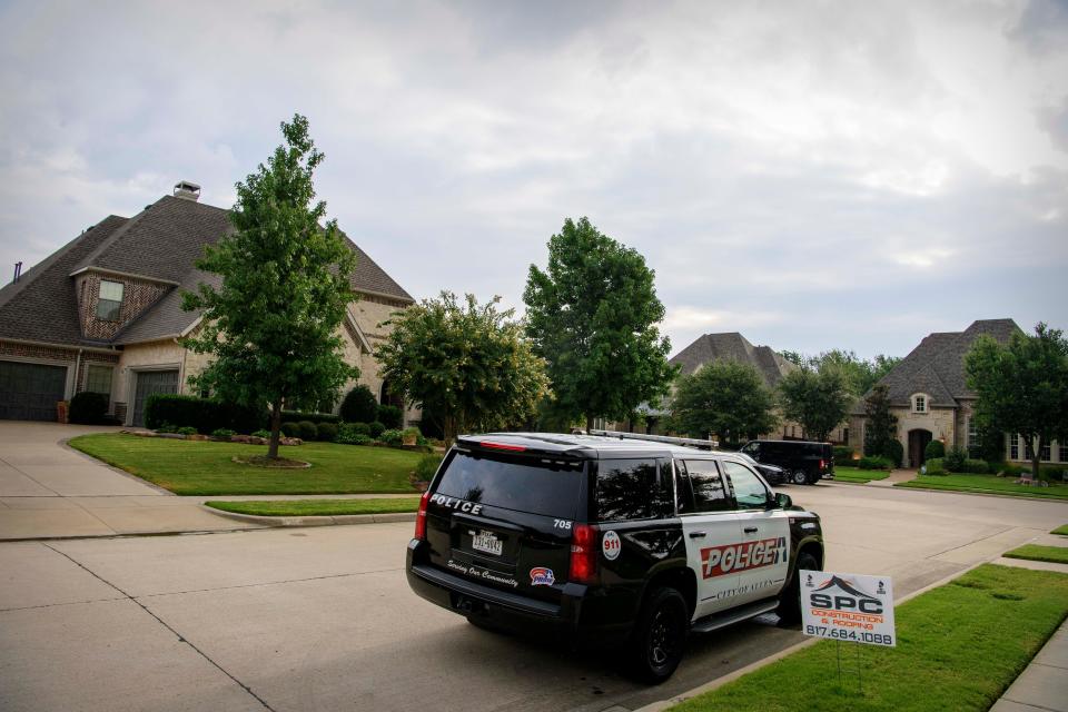 A view of the home of Patrick Crusius on Sunday, Aug. 4, 2019, after members of the Allen, Texas, police department and the FBI gathered evidence for their investigation into the Saturday, Aug. 3, 2019, shooting. He is suspected of killing 20 people in a mass shooting at a Walmart shopping center in El Paso, Texas.