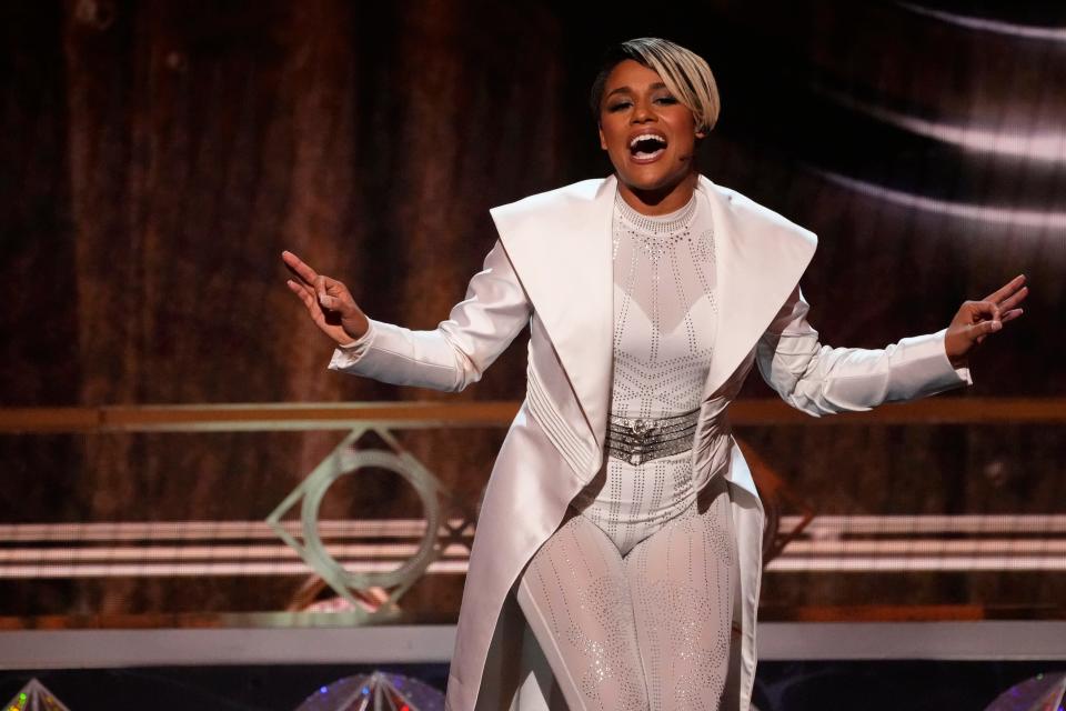 Ariana DeBose delivers remarks at the start of the 75th Annual Tony Awards at Radio City Music Hall.