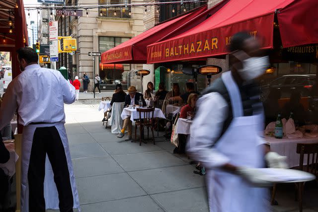 <p>Paul Frangipane/Bloomberg via Getty</p> Balthazar in New York City in April 2021