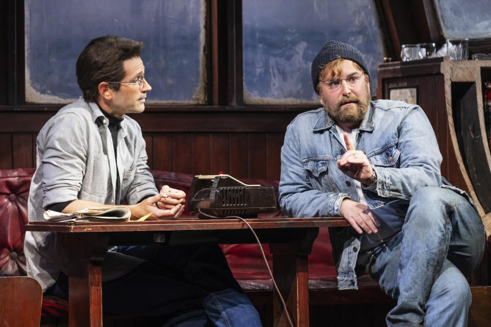 This image provided by Matthew Murphy shows Colin Donnell, left, and Alex Brightman in a scene from the play "The Shark is Broken." (Matthew Murphy via AP)