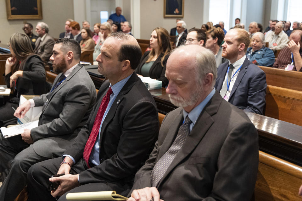 South Carolina Attorney General Alan Wilson sits with the prosecuting during Alex Murdaugh's trial for murder at the Colleton County Courthouse on Monday, Jan. 30, 2023. (Joshua Boucher/The State via AP, Pool)