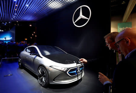 FILE PHOTO: A Mercedes-Benz Concept EQA is displayed at the Las Vegas Convention Center during the 2018 CES in Las Vegas, Nevada, U.S. January 9, 2018. REUTERS/Steve Marcus/File Photo