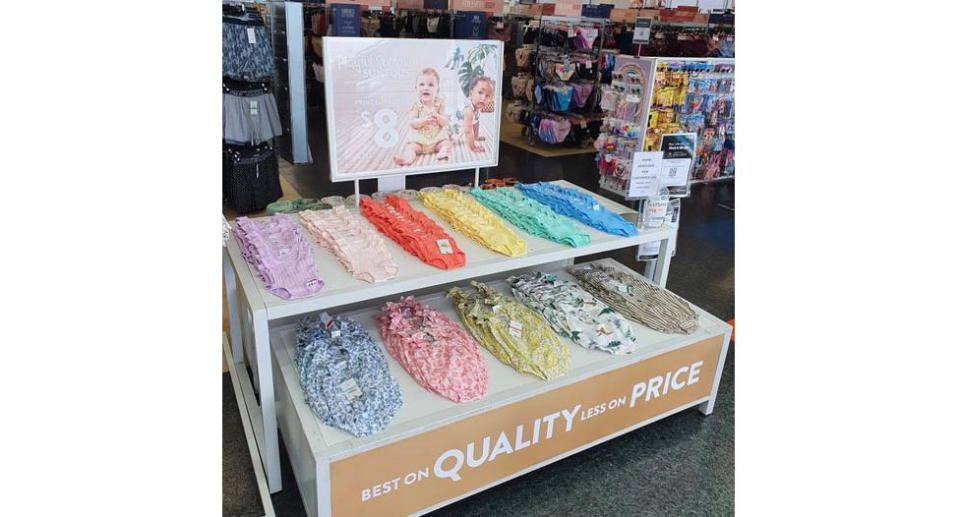 A photo of a baby clothes display at a Best&Less store. Source: Facebook/Best&Less