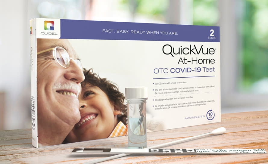 QuickVue's COVID-19 test uses a nasal swab and strips to help tell your status. (Photo: QuickVue)