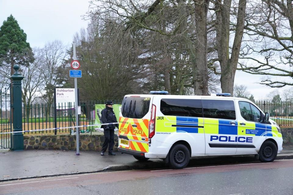 Police activity at Ashburton Park, Croydon, south London after a 15-year-old boy was stabbed to death on Thursday. Picture date: Friday December 31, 2021. (PA Wire)