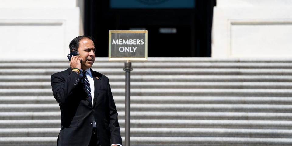 Democratic Rep. Raja Krishnamoorthi of Illinois on the House steps outside the Capitol on May 14, 2021.