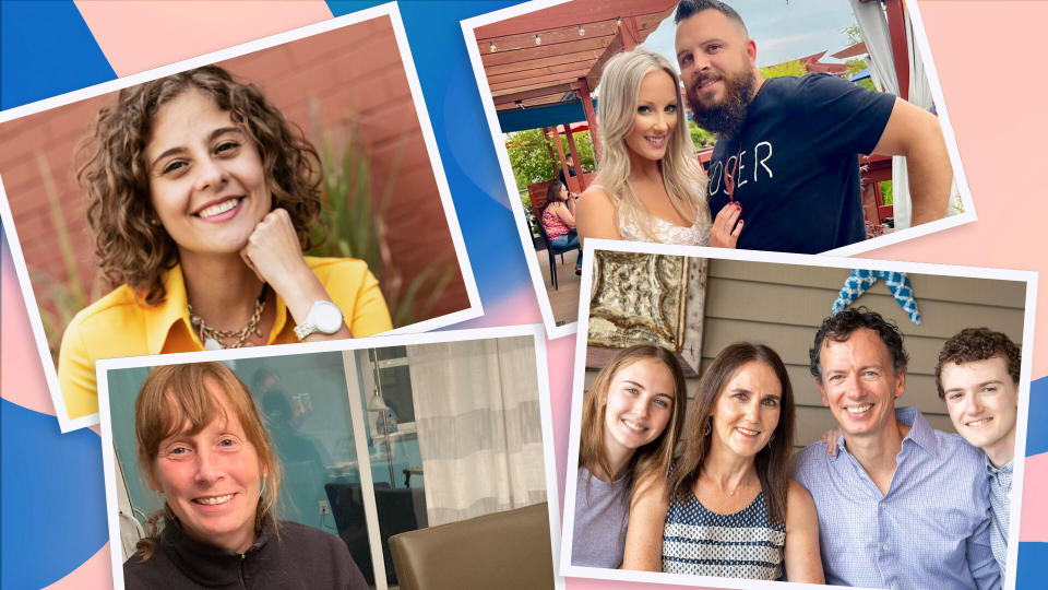 Photo collage of smiling women, some with their families