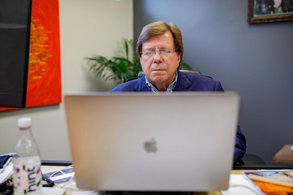 Founder and CEO of Sachs Media Ron Sachs works in his downtown office Monday, Oct. 25, 2021.