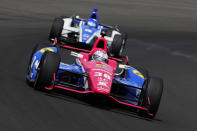 INDIANAPOLIS, IN - MAY 25: Graham Rahal driver of the #38 Service Central Chip Ganassi Racing Dallara Honda leads Takuma Sato during final practice on Carb Day for the Indianapolis 500 on May 25, 2012 at the Indianapolis Motor Speedway in Indianapolis, Indiana. (Photo by Robert Laberge/Getty Images)