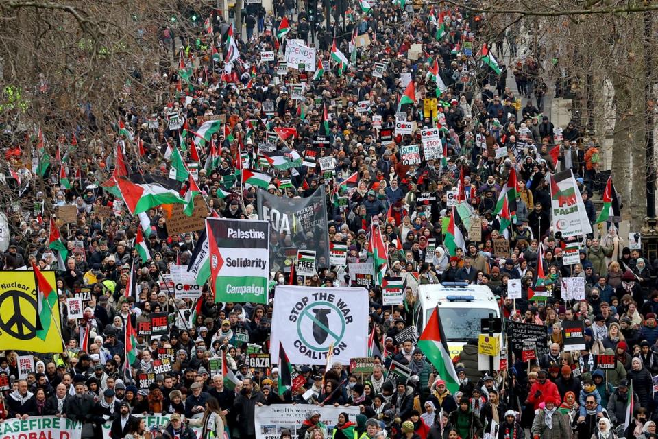 Thousands of protestors have taken to the streets of London today to march against the ongoing attacks in Gaza (Reuters)