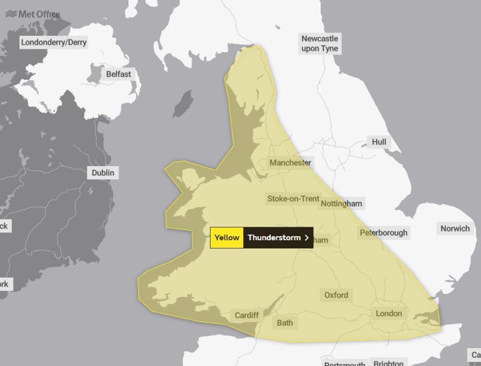 A warning is in place for much of England on Saturday (Met Office)