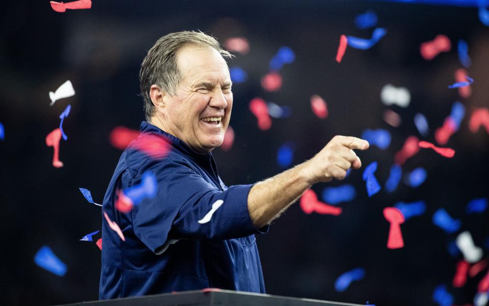 HOUSTON, USA - FEBRUARY 05: Bill Belichick head coach of the New England Patriots during the trophy ceremony for Super Bowl 51 at NRG Stadium on February 5, 2017 in Houston, Texas. (Photo by Simon Bruty/Anychance/Getty Images)