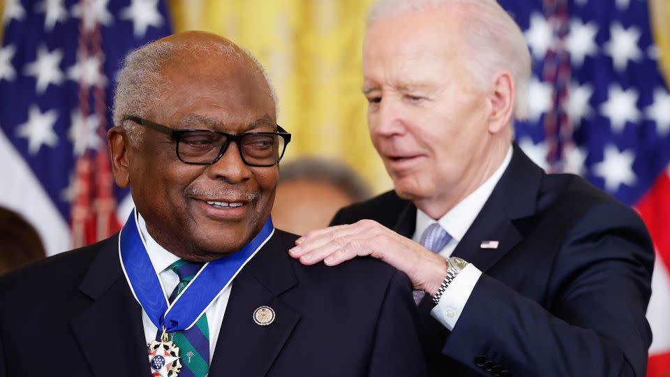 President Joe Biden awards the Medal of Freedom to Democratic Rep. James Clyburn during a ceremony in the East Room of the White House on May 3, 2024 in Washington, DC. - Kevin Dietsch/Getty Images
