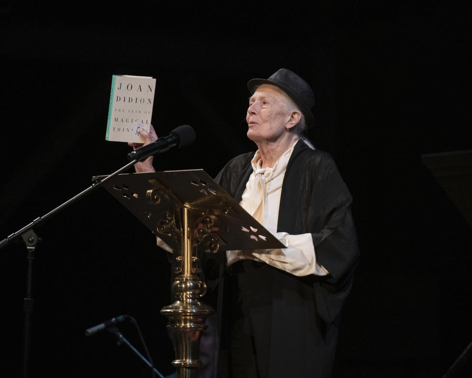 Vanessa Redgrave speaks at the Joan Didion celebration of life event on Wednesday, Sept. 21, 2022, at the Cathedral of St. John the Divine in New York. (Photo by Christopher Smith/Invision/AP)