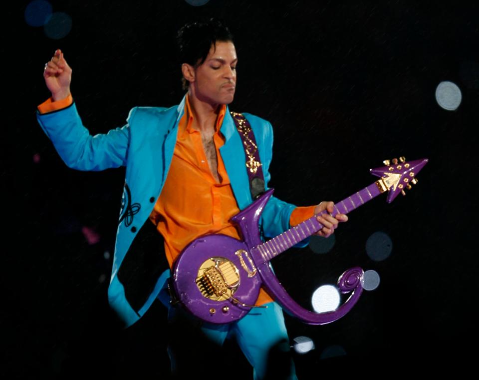 Recording artist Prince performs at halftime during Super Bowl XLI between the Indianapolis Colts and the Chicago Bears at Dolphin Stadium in Miami on Feb. 4, 2007.