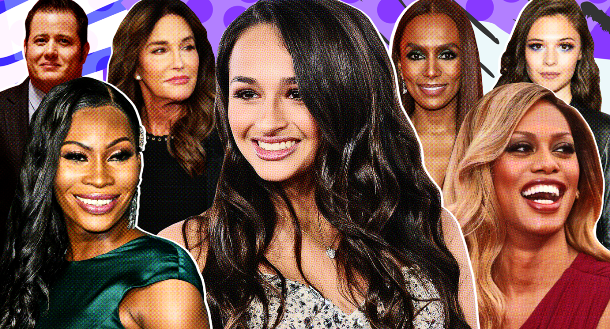 Transgender visibility has skyrocketed over the past decade, thanks, in large part, to pop culture figures. From left: Chaz Bono, Dominique Jackson, Caitlyn Jenner, Jazz Jennings, Janet Mock, Laverne Cox and Nicole Maines. (Photo collage by Quinn Lemmers for Yahoo Lifestyle; photos: Getty Images)