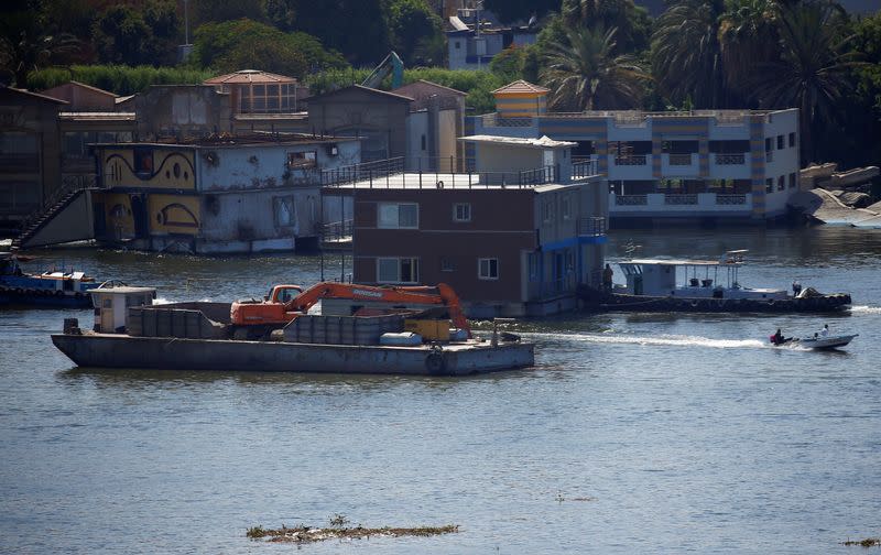 General view as authorities work to move or remove houseboats on the River Nile in Cairo