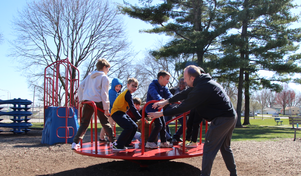 A new merry-go-round is already put to good use at McManus Park, 1200 Mississippi Boulevard, Bettendorf.