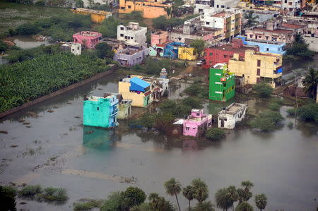 An aerial view shows a flood affected area in Chennai, India, December 3, 2015. REUTERS/India's Press Information Bureau/Handout via Reuters