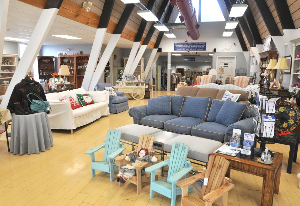 Couches and other furniture are displayed for shoppers in the main entrance room of Cape Abilities Thrift in West Yarmouth. Other rooms and areas of the thrift shop include clothing, records, books and other items for sale. Cape Abilities. To see more photos, go to www.capecodtimes.com.