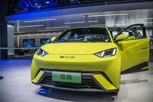 The yellow BYD Seagull electric hatchback. The yellow BYD Seagull electric hatchback.