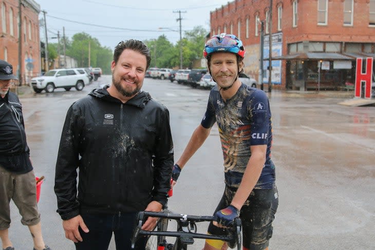 <span class="article__caption">Race organizer Fabian Serralta with Pete Stetina after the muddy 2021 edition.</span> (Photo: CReynolds Photography)
