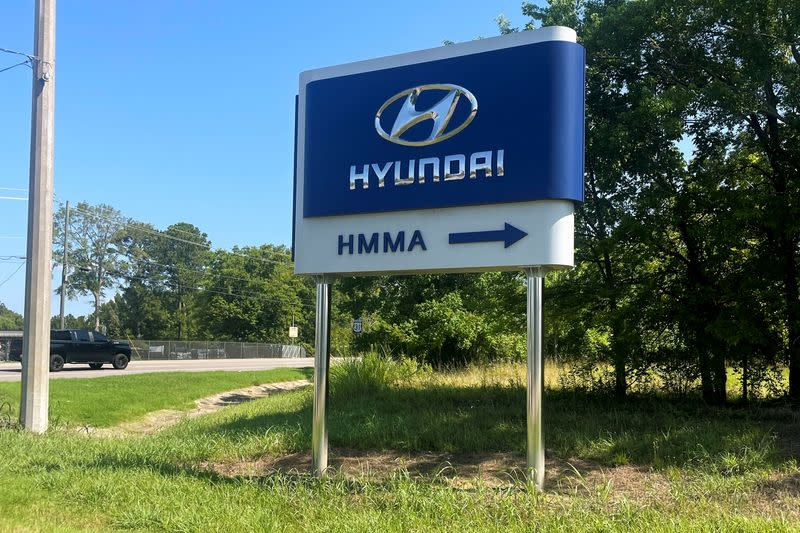 FILE PHOTO: A sign shows directions to the Hyundai Motor Manufacturing Alabama automobile plant in Montgomery