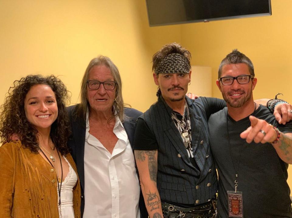 From left, producer Georgette Angelos, Weymouth's George Jung, Johnny Depp and producer Chris Chesson.