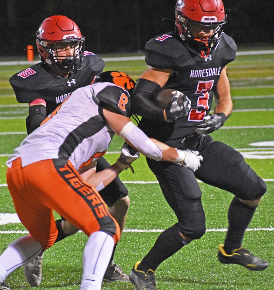 Honesdale's offensive attack is paced by junior tailback Mason Avery (3) who's rushed for 1,176 yards this season.