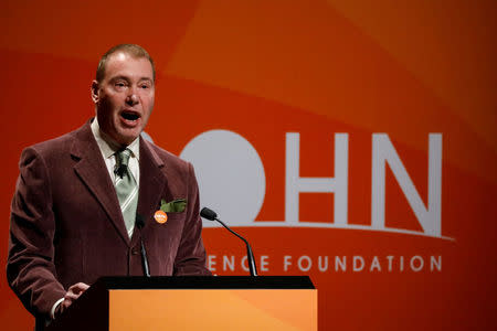 Jeffrey Gundlach, CEO of DoubleLine Capital LP, presents during the 2018 Sohn Investment Conference in New York City, U.S., April 23, 2018. REUTERS/Brendan McDermid