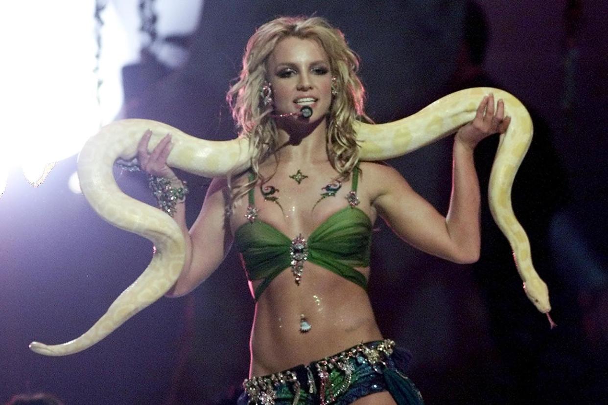 Legendary: Britney Spears with an actual python onstage: Timothy A.Clary/AFP/Getty