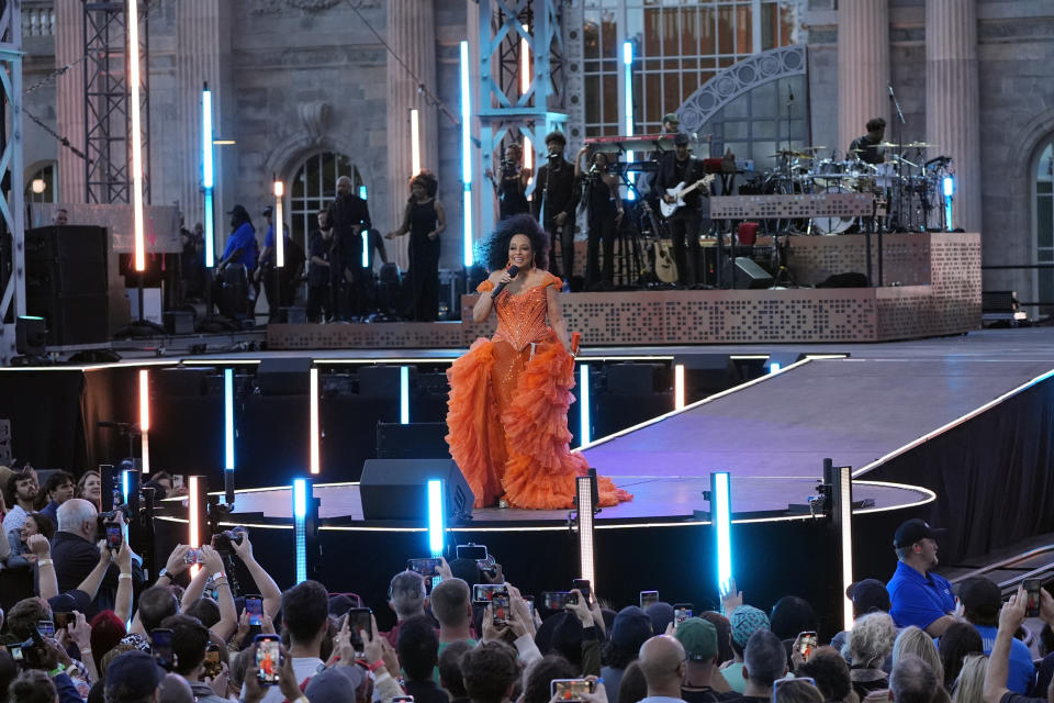 Diana Ross performs during "Live From Detroit: The Concert at Michigan Central" on Thursday, June 6, 2024, in Detroit. (AP Photo/Carlos Osorio)