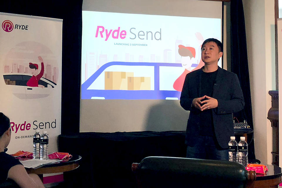 Ryde Technologies CEO Terence Zou speaking at a press conference on Wednesday (15 August). (PHOTO: Nicholas Yong / Yahoo News Singapore)