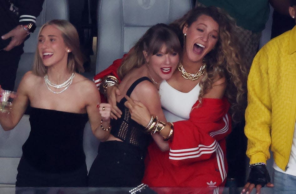 Taylor Swift and Blake Lively attend the 2024 Super Bowl.