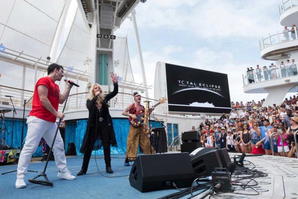 When the 2017 eclipse occurred, Tyler sang her hit aboard a Royal Caribbean cruise ship with the band DNCE and its lead singer, Joe Jonas. Invision for Royal Caribbean International