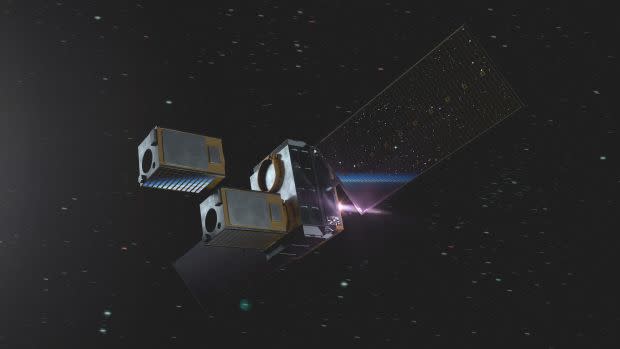 A rendering of Momentus' space tug in action.