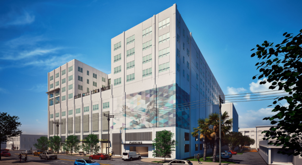 A rendering shows a view from Prudential Drive of the building that Vestcor wants to build on the downtown Southbank that would contain a mix of retail, storage and apartments. On April 23, the Jacksonville City Council approved rezoning for it.
