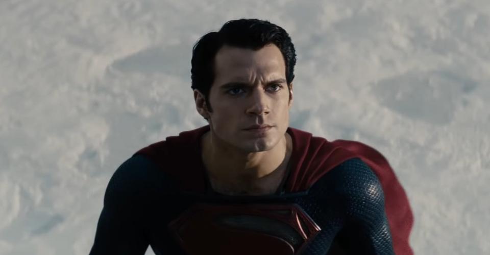 Superman standing in the Antarctic, looking up at the sky, in "Man of Steel"